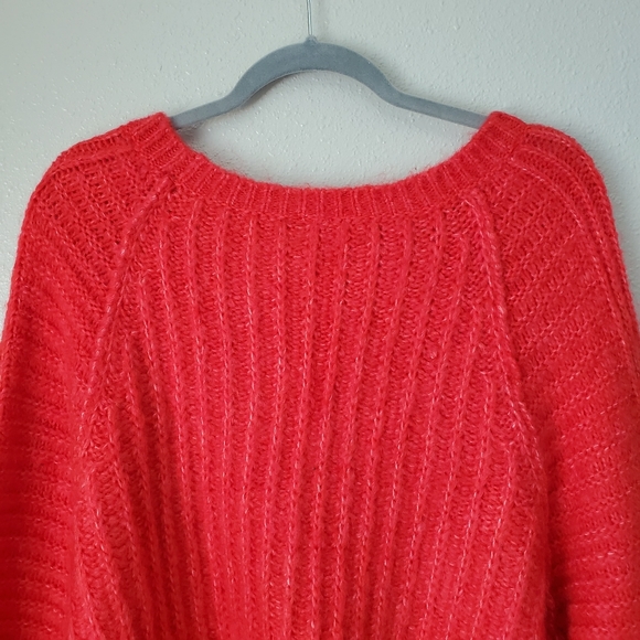 Free People Red Hot Carter Knit Pullover Balloon Sleeve Sweater Top Womens M - Picture 6 of 13